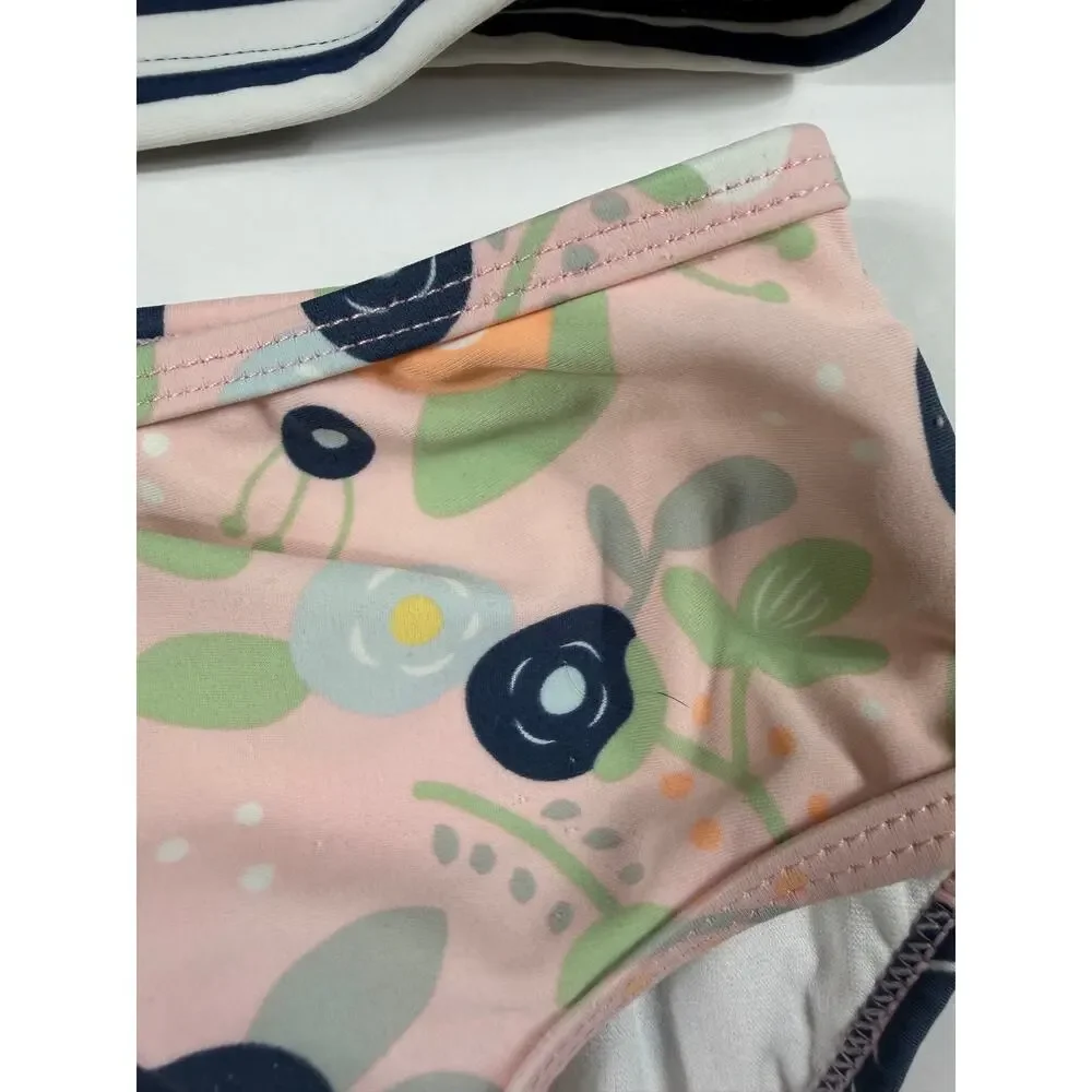 RuffleButts Off-the-Shoulder Striped Floral Bikini Swimsuit Set Size 2 Swim